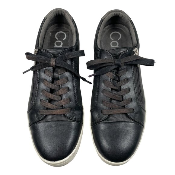 Calvin Klein Black Lace-Up Sneakers Business Casual Minimalist Side Zip Sz 8.5 - Picture 1 of 14
